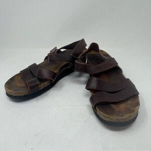 NAOT Women’s Brown Leather Double Strap KAYLA Buffalo Leather Sandals Cork Sz 38